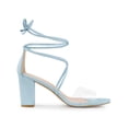 thumbnail image 3 of BLISSFUL STEP Women Lace Up Clear Strap Block Heels Sandals Sky Blue 7, 3 of 7