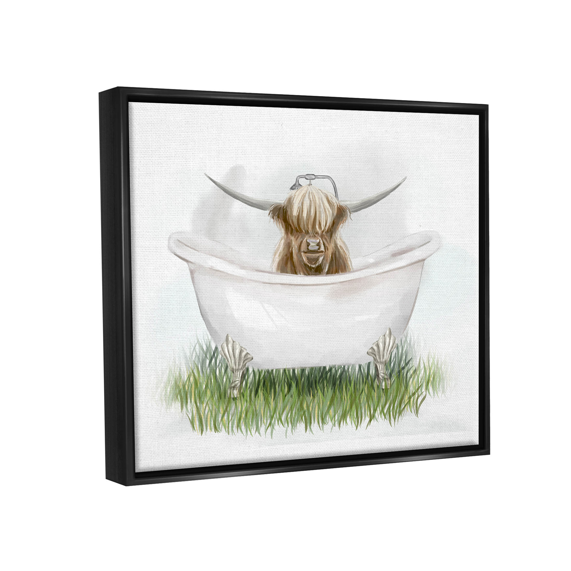 Country Highland Cattle Bathtub Animals & Insects Graphic Art Jet Black Framed Art Print Wall Art