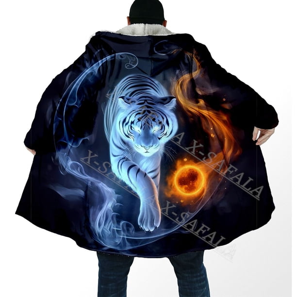 Capa gruesa y cálida con capucha para hombre, abrigo con estampado 3D de tatuaje de elefante, Yin y Yang, a prueba de viento, bata de lana, manta con capucha-1