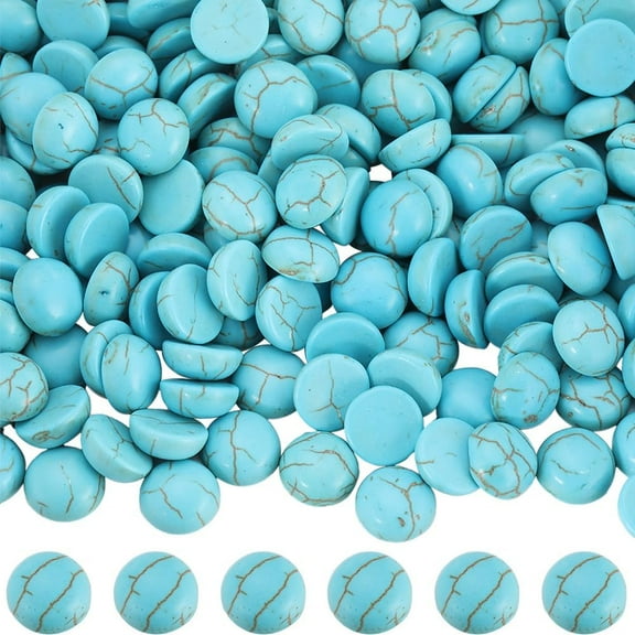 1 Box 200Pcs 10mm Turquoise Cabochons Round Stone Cabochons Synthetic Gemstones Dome Cameo Dyed Flat Back Cabochon Beads for Jewelry Making Supplies DIY Bracelet Necklace Earrings Craft DIY