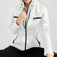 thumbnail image 4 of Wyongtao Women's Faux Leather Moto Biker Short Coat Jacket Classic Asymmetrical Motorcycle Long Sleeves Jackets,White S, 4 of 6