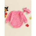 thumbnail image 4 of Elippeo Baby Girl Halloween Outfit, 3 6 12 18 Months Pumpkin Print Long Sleeve Velvet Romper Tie-Up Headband 2 Piece Set, 4 of 8