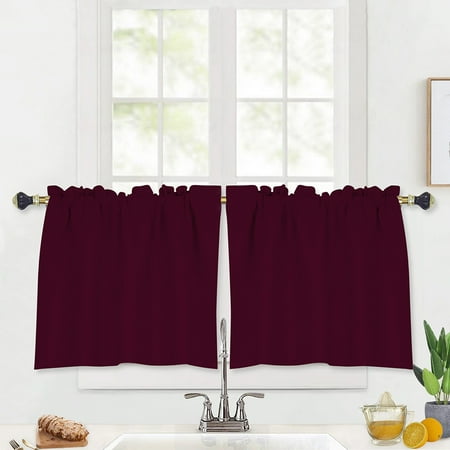 

Goory 1 Piece Slot Top Solid Color Half Window Curtain Short Bathroom Curtain Cafe Tier Kitchen Scarf Door Window Drape 24#Bean Paste Red W:52 xL:24
