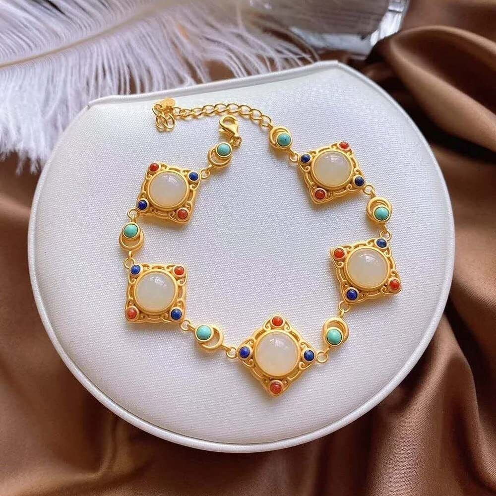 Bracelet Chinese Retro Women Crafts Jewelry Creative Natural White Jade