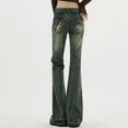 thumbnail image 6 of WTOBBY American Retro High Waist Flared Jeans, Women's Embroidered Distressed Street Style Slim Fit Floor-Length Flare Pants, Fashionable and Edgy Design,Blue XL, 6 of 8