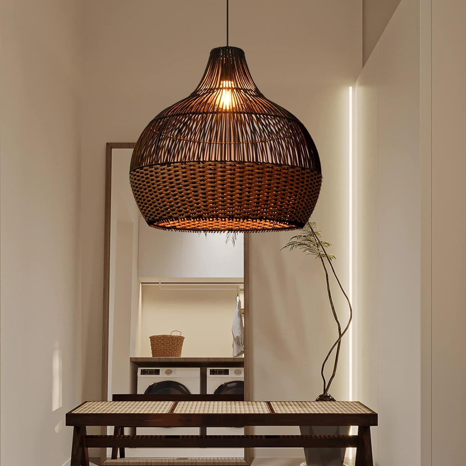 Arturesthome Rattan Pendant Light Fixtures, Wicker Boho Black Basket Lighting Chandelier