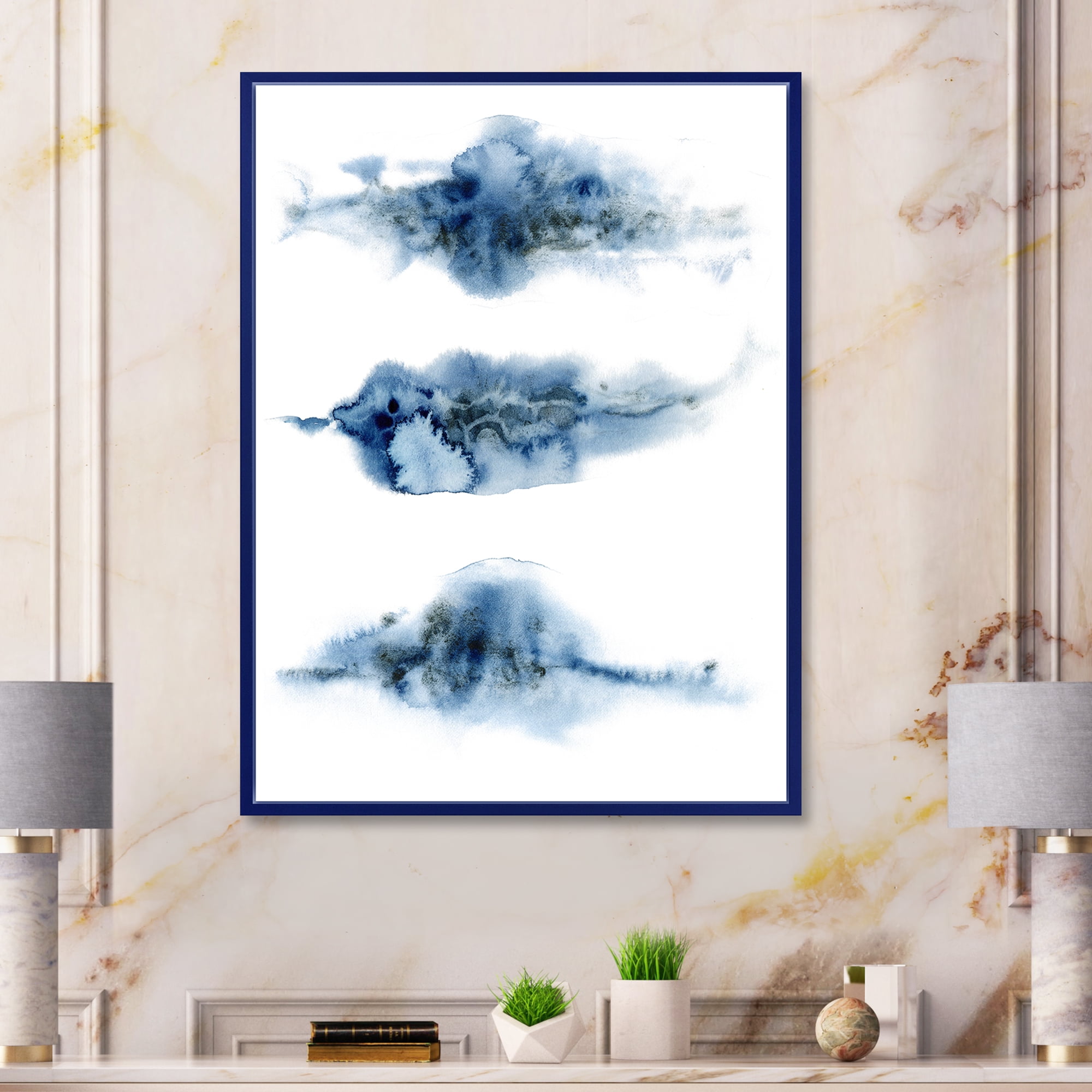 Designart 'Abstract Of Clouds Dark Blue Colored V' Modern Framed Canvas Wall Art Print