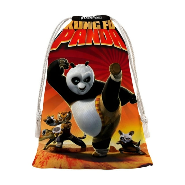 Kung Fu Panda Bolsa de regalo con cierre de cinta navideño para decoración de Navidad, 20 cm × 31 cm.