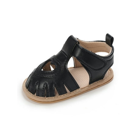 

Woobling Newborn Sandals Magic Tape Crib Shoes Closed Toe Flat Sandal Summer Casual Shoe Soft First Walkers Lightweight Black 18-24 months