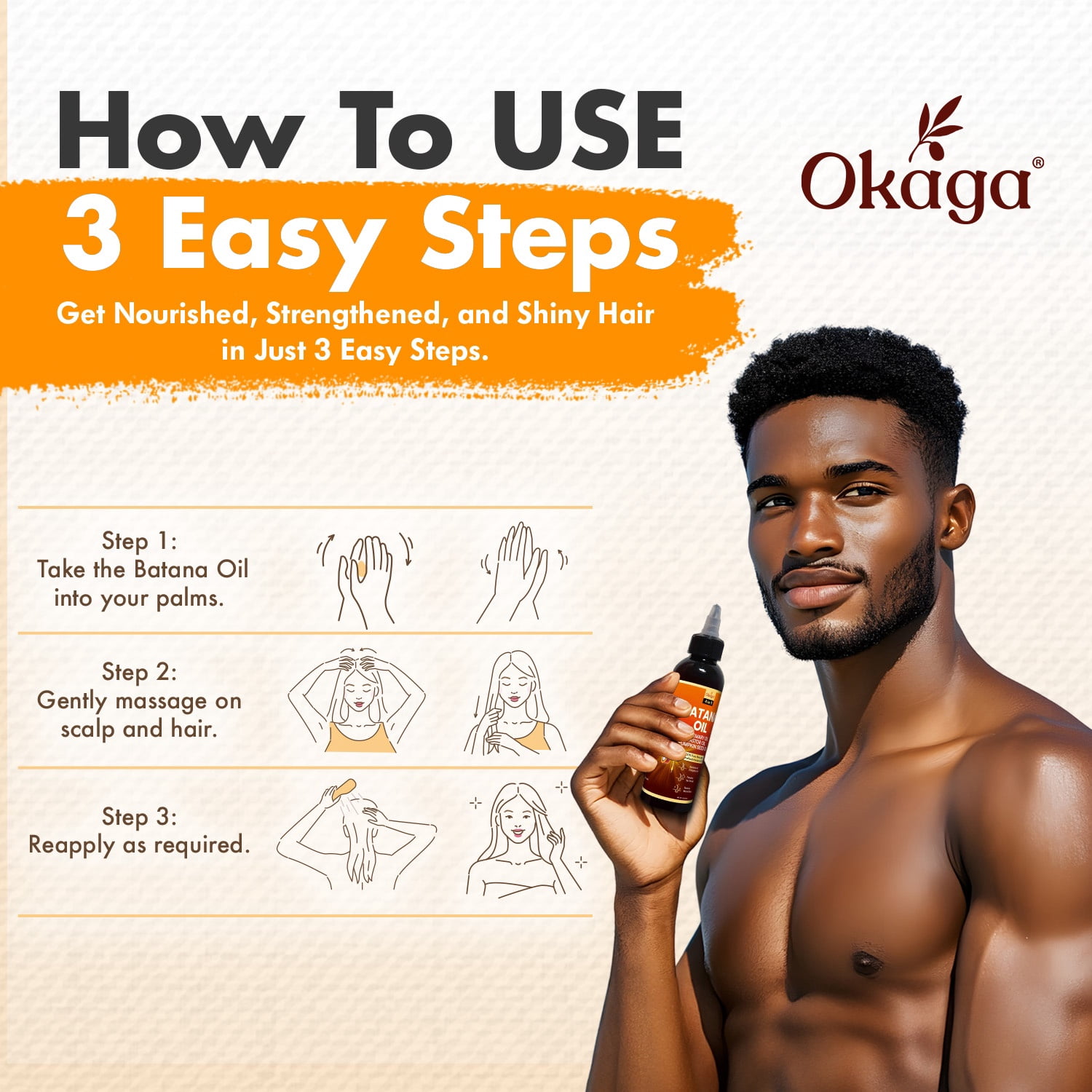 Okaga Batana Oil for Hair Growth with Rosemary, Castor, and Pumpkin Seed Oils, 100% Pure Unrefined Honduran Formula, Strengthens, Nourishes, Revives Scalp & Strands, Natural Care for All Types (5oz)