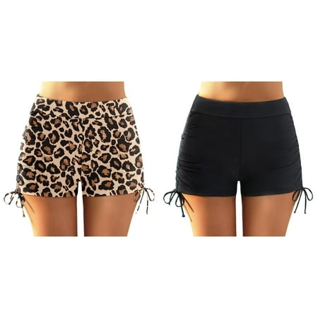 (2-Pack) 2025 New Women Plus Size High Bathing Suit with Shorts Bottom Waist Bikini Bottoms Swim Briefs Beach Shorts Ruched Bottom High Cut Swim Bottom Full Coverage Swimsuit Bottom Sports Yoga