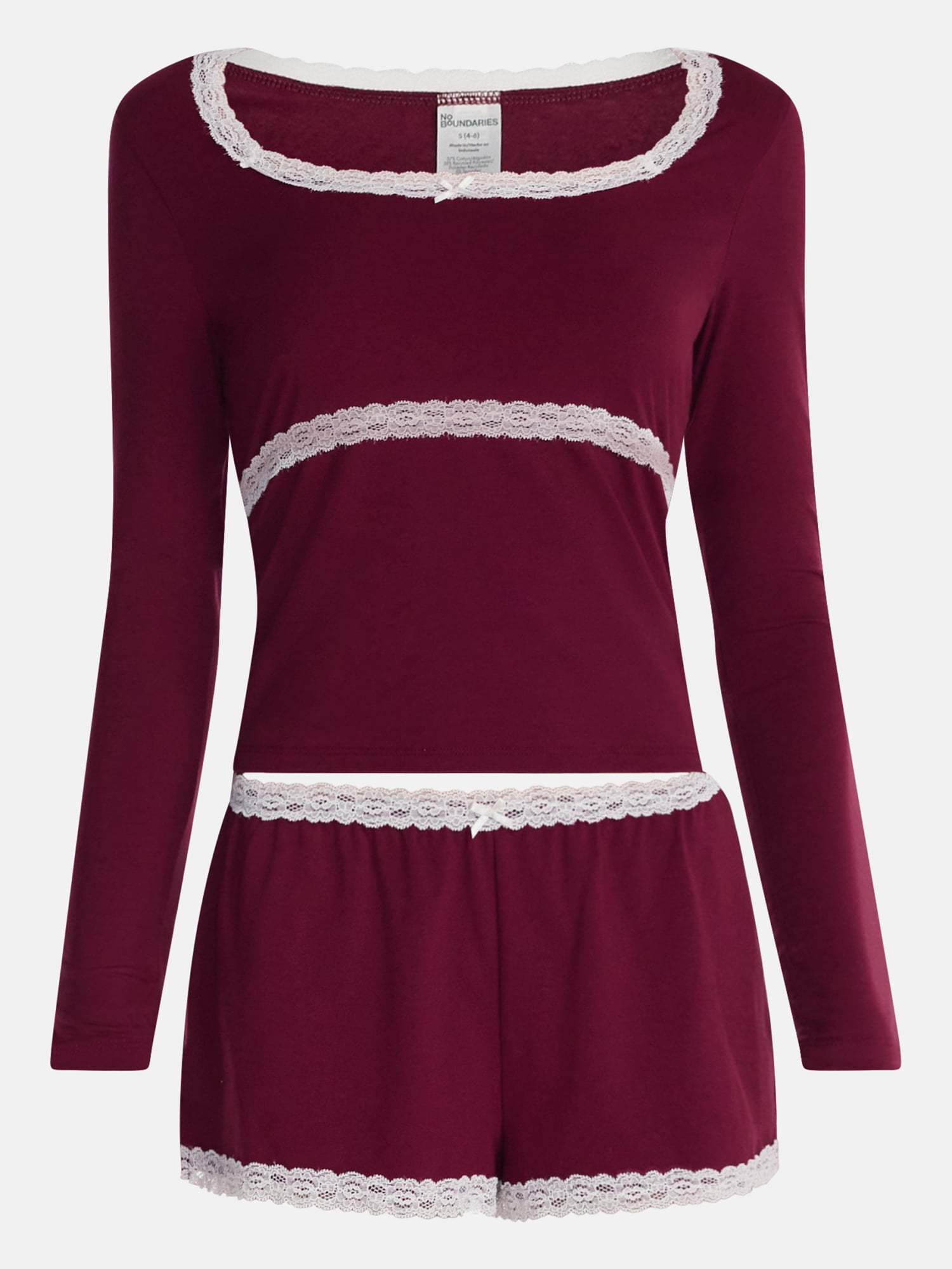 No Boundaries Sleep Lace Top with Long Sleeves, Women’s XXS-3X