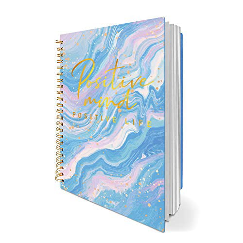 Blush & Blue Marble Spiral Notebook, Classic Quicksand Lined Journal, Hardcover with Gold Foil Words,Positive Mind Positive Life, Inspirational Diary Gift for Women, Teen, Friend, Colleague, School