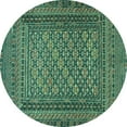 thumbnail image 1 of Ahgly Company Indoor Round Southwestern Turquoise Blue Country Area Rugs, 3' Round, 1 of 4