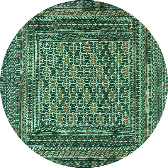 Ahgly Company Indoor Round Southwestern Turquoise Blue Country Area Rugs, 3' Round