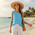 thumbnail image 6 of Fnhpitd Cotton-Linen Blend Tank Tops for Women Summer 2026 Casual Plus Size Sleeveless Gauze Shirts Tank Tops Basic Summer Casual Crewneck Blouse Blue Size: 3Xl, 6 of 7