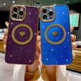 thumbnail image 4 of Compatible with iPhone 14 Pro Max Magnetic Glitter Case-6.7 Inch, Luxury Love Heart Pattern Plating Case, Compatible with MagSafe for Women Girls Shockproof Back Cover-Blue, 4 of 10