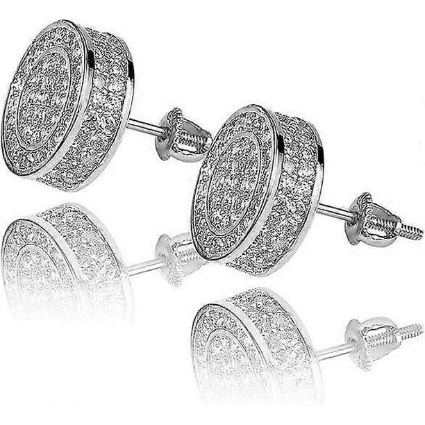 Aretes Para Hombre 14K Gold Plated 925 Sterling Silver Iced out CZ Hypoallergenic Round Screw Back Stud Earrings for Men