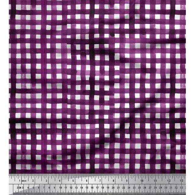 Soimoi Purple Rayon Fabric Check Check Print Fabric by the Yard 56 Inch Wide