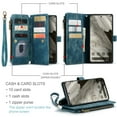 thumbnail image 6 of Wallet Case Compatible with Google Pixel 8A, Multifunctional Magnetic Closure Folio Case, [RFID Blocking] Durable PU Leather Flip Lanyard Strap Wristlet Zipper Card Holder Phone Case, Blue, 6 of 10