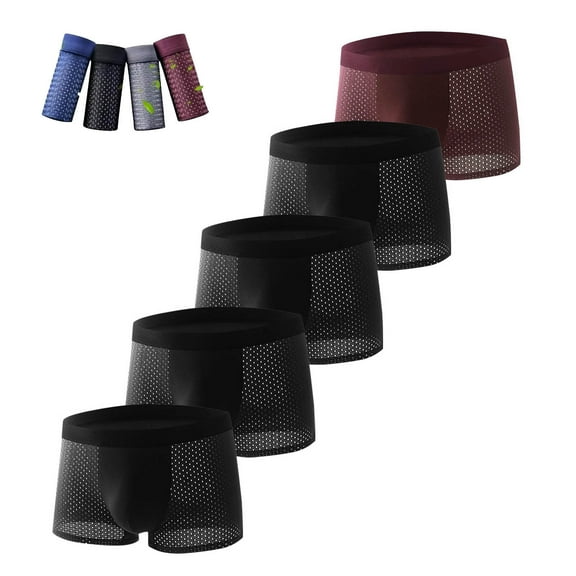 Qulqfy Men's Boxers Briefs Cooling 5 Pack Breathable Big & Tall Boxer Briefs Stretch Mesh Men's Underwear L