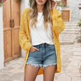 thumbnail image 6 of Wang6 Womens Lightweight Long Cardigan Sweaters Fall Long Sleeve Loose Knits Trendy Open Front Hollow Knitted Outwear Coats Yellow XL, 6 of 8