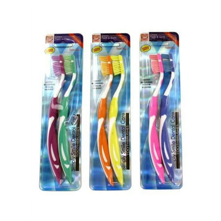 Bulk Buys Dental Health care Assorted colors Toothbrush Double Pack 24 Pack