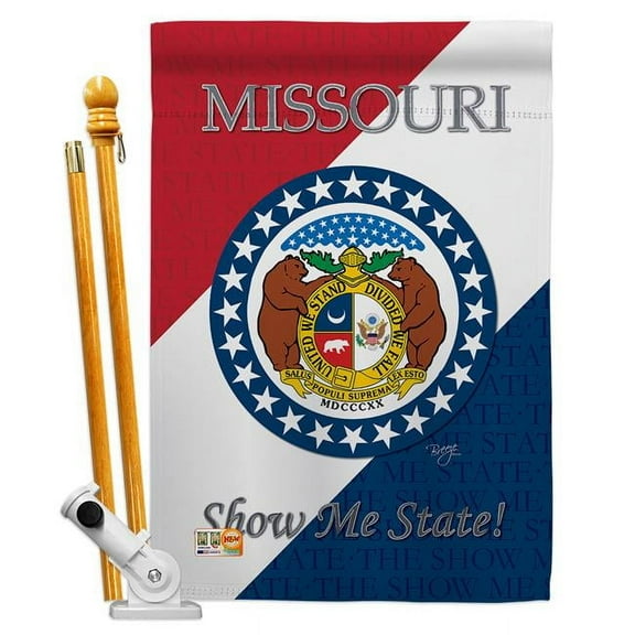 Breeze Decor BD-SS-HS-108129-IP-BO-D-US13-BD 28 x 40 in. Vertical Missouri Americana States Impressions Decorative Double Sided House Flag Set with Pole & Bracket Hardware