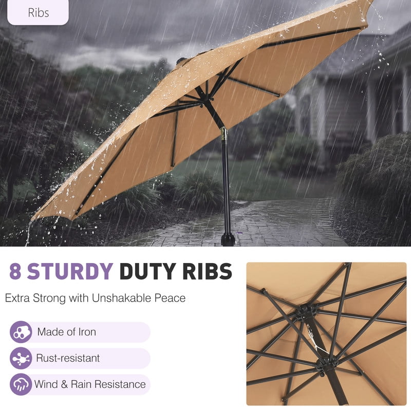 Gianna 9FT Outdoor Patio Umbrella Market Table Polyester Fabric Canopy with Push Button Tilt & Crank Iron Frame 8 Ribs UV Protection Waterproof