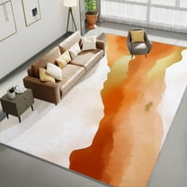Living Room Area Rugs, Abstract Line Watercolor Painting Printed Design Carpet, Orange Washable Rectangle Rug, Soft Short Pile Carpet For Bedroom Dining Room Non-Slip Rug