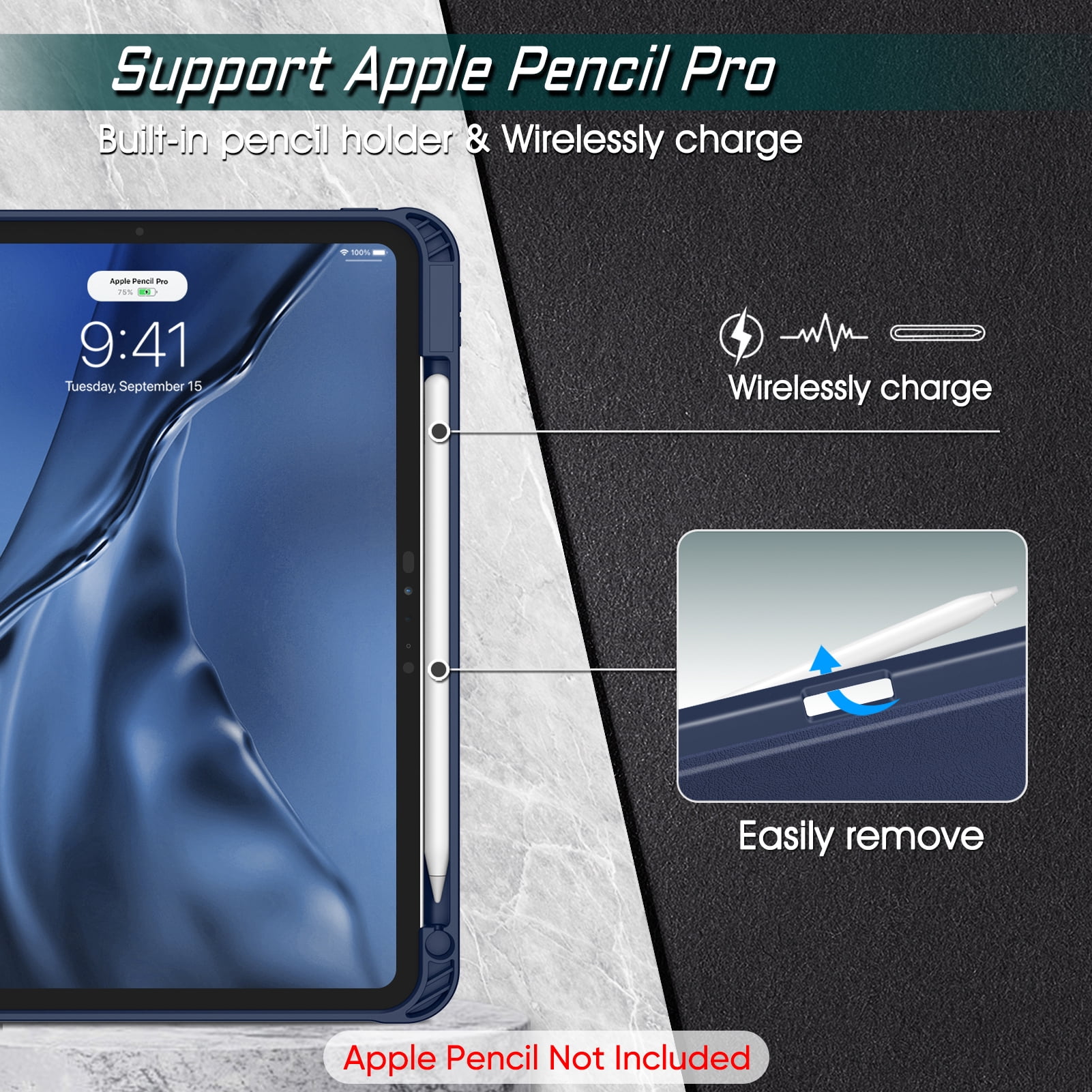 Fintie Magnetic Stand Case for iPad Pro 11-inch (M5) 2025 / (M4) 2024 - Multiple Angles Shockproof Rugged Soft TPU Cover with Pencil Holder, Navy