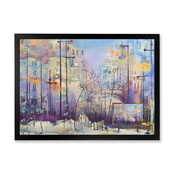 Designart 'Abstract Cityscape With Pastel ' Modern Framed Art Print