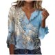 thumbnail image 2 of ICHUANYI Liquidación Moda Mujer Verano V-Cuello Manga 3/4 Estampado Casual Camiseta Blusa ICHUANYI WER202308257570, 2 of 5
