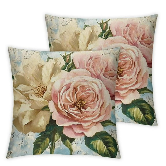 Heduofu 2 pack Retro Flower Throw Pillow Covers Peony Rose Home Decorative Pillow Covers Vintage Cushion Cases Square Pillowcases 12x12in