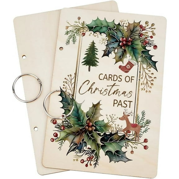 Cards Of Christmas Past Greeting Card Holder Organizer Wooden Card Keeper Binder Christmas Cards Keeper Photo Album Cover Birthday Graduation Wedding Journal Keepsake Gifts 9.4x6.3in