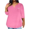 thumbnail image 2 of Up to 60% off Fall Fashion, Brilliant Womens 3/4 Sleeve Shirts Soft Cotton Plus Size Tops for Women Sexy V-Neck Blouse Casual Loose Long Sleeve Blouse Pink XXL, 2 of 5