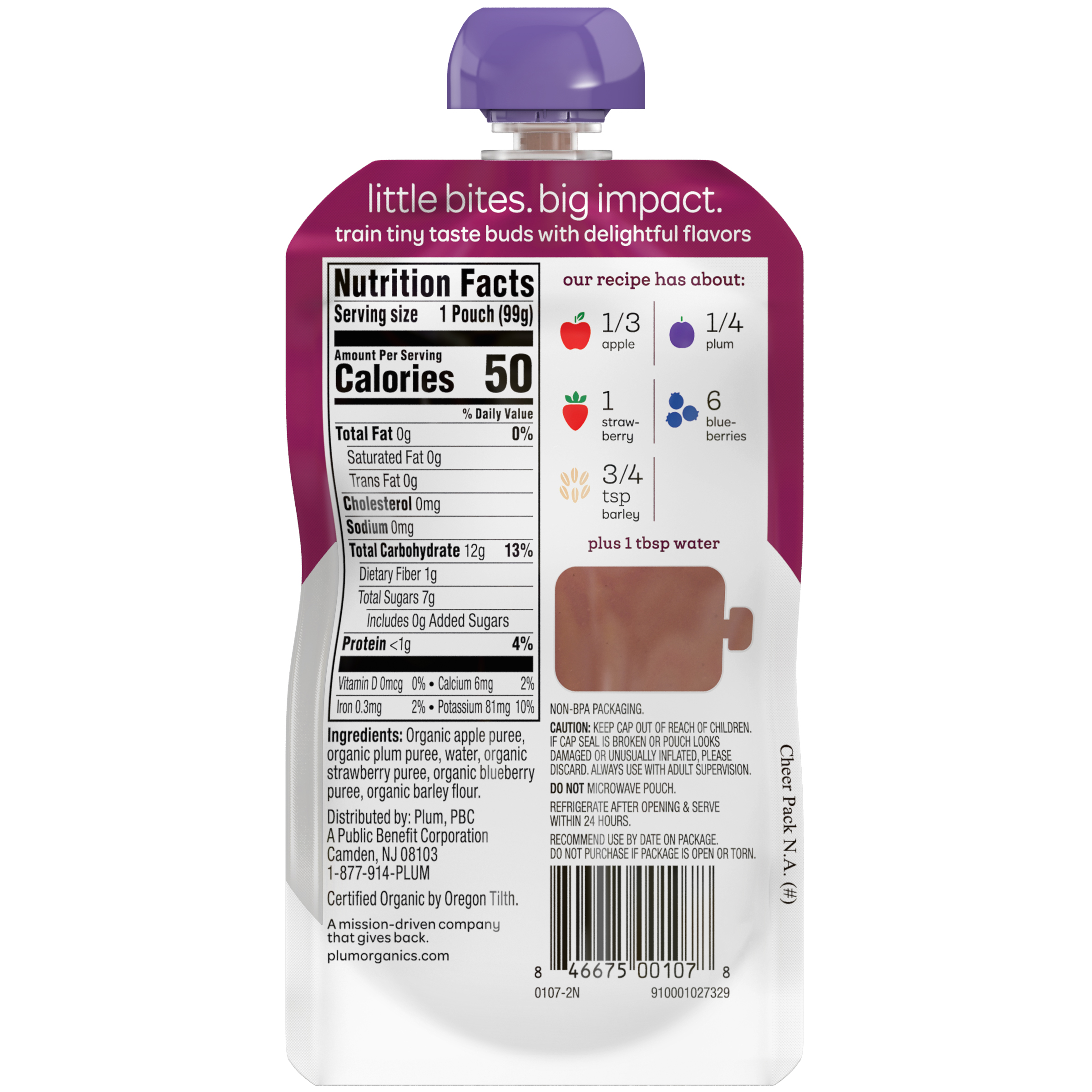 Plum Organics Stage 2 Organic Baby Food, Apple, Plum, Berry, Barley, 3.5 oz Pouch- Case of 12