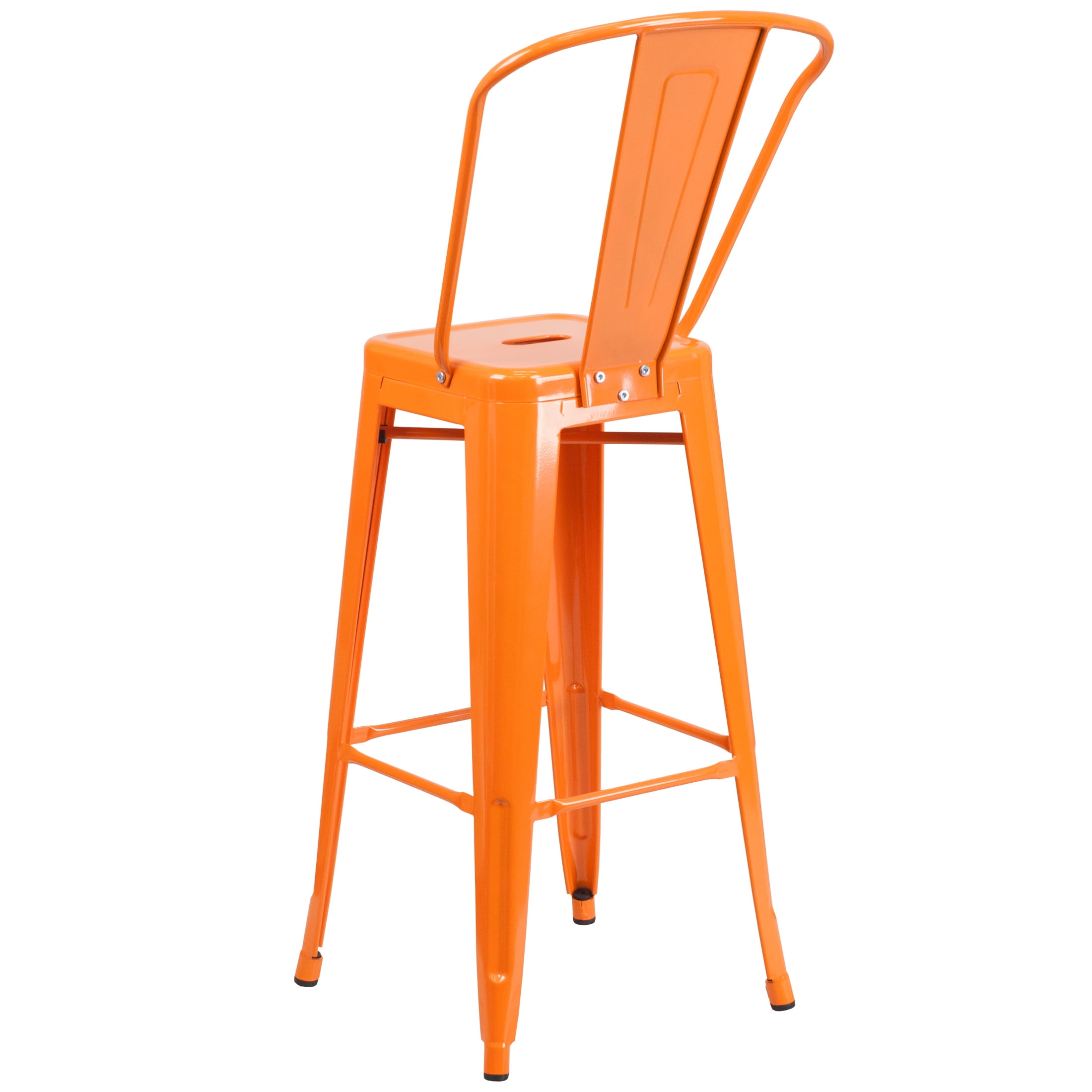 Merrick Lane Orange 30" High Metal Bar Height Stool with Removable Back for Indoor-Outdoor Use