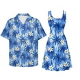 thumbnail image 2 of Jiueut Blue Palm Tree Plumeria Flower Pattern Matching Hawaiian Outfits for Couples Women's Summer Dress or Men's Cruise Shirt, Beach Vacation Tropical Sundress for Husband and Wife, XS, 2 of 5