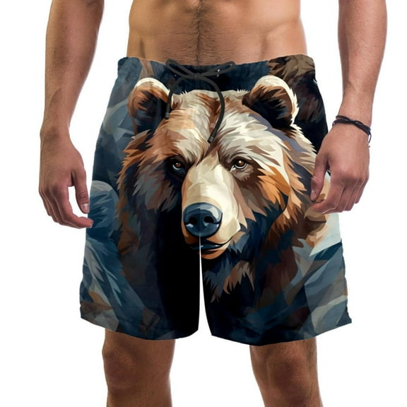 luoweisi Men's Beach Shorts Quick Dry Swim Trunks with Mesh Lining Bear L