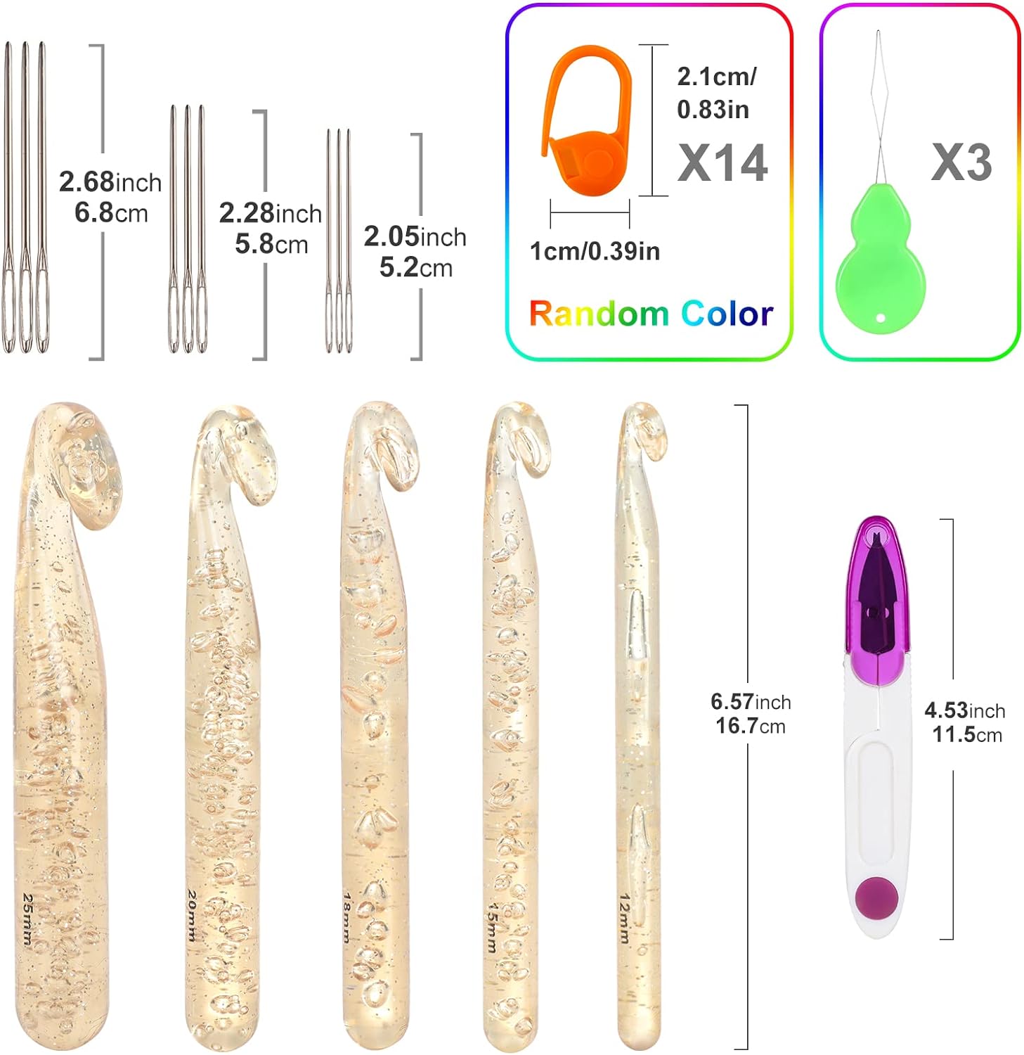 Vodiye No. 14 crochet hook set, sizes 2.0–10.0 mm, colorful metal crochet hooks, ergonomic design, comfortable to use