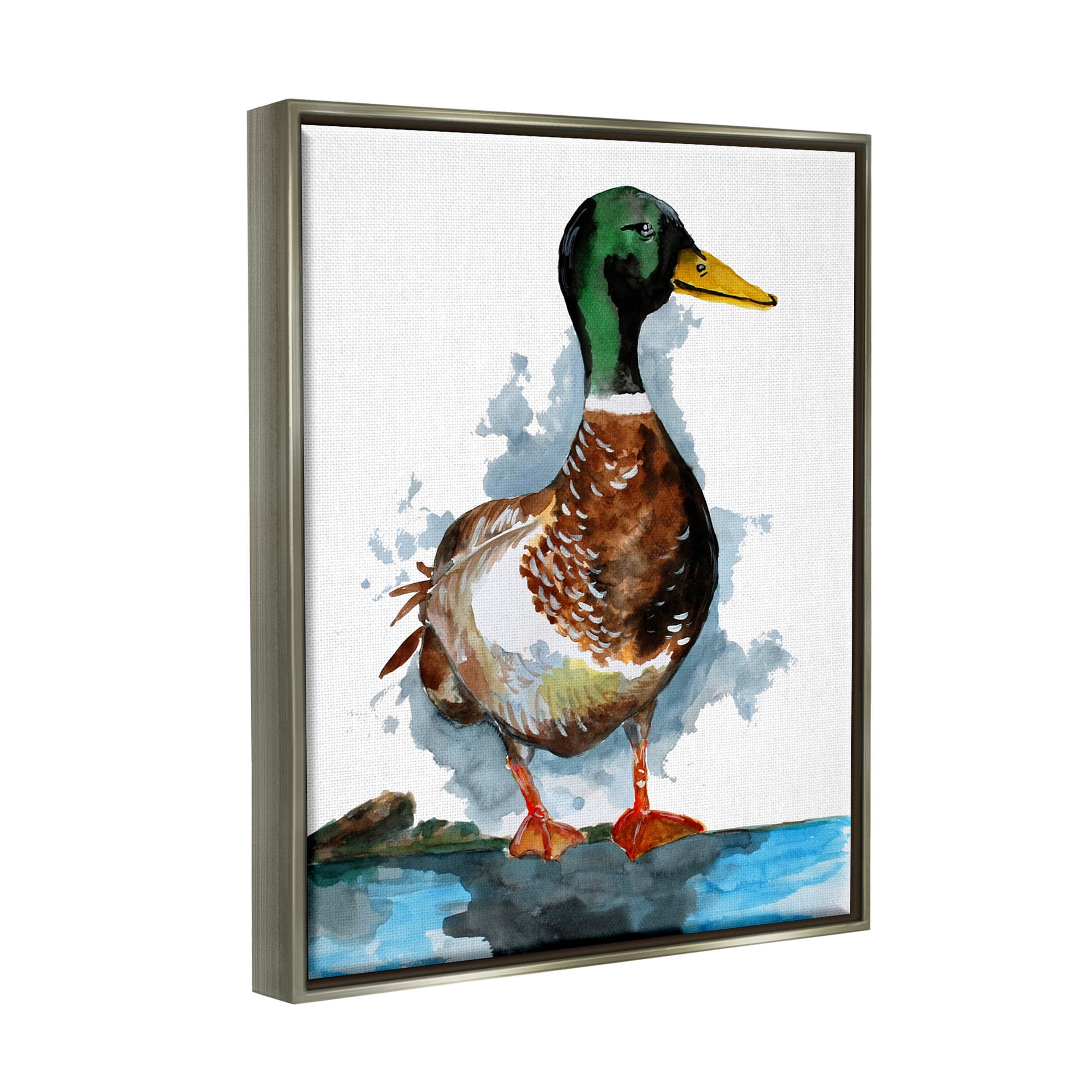 Mallard Duck Water's Edge Animals & Insects Graphic Art Luster Gray Framed Art Print Wall Art