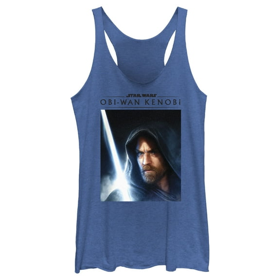 Women's Star Wars: Obi-Wan Kenobi Lightsaber Glow Kenobi Portrait Racerback Tank Top Royal Blue Heather Medium