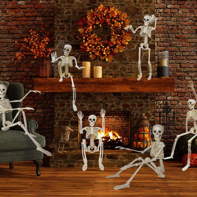 6 Packs Posable Halloween Skeleton Decorations, 16" Full Body Plastic Skeleton with Movable Joints for Halloween Haunted House Props Spooky Scene Party Decorations