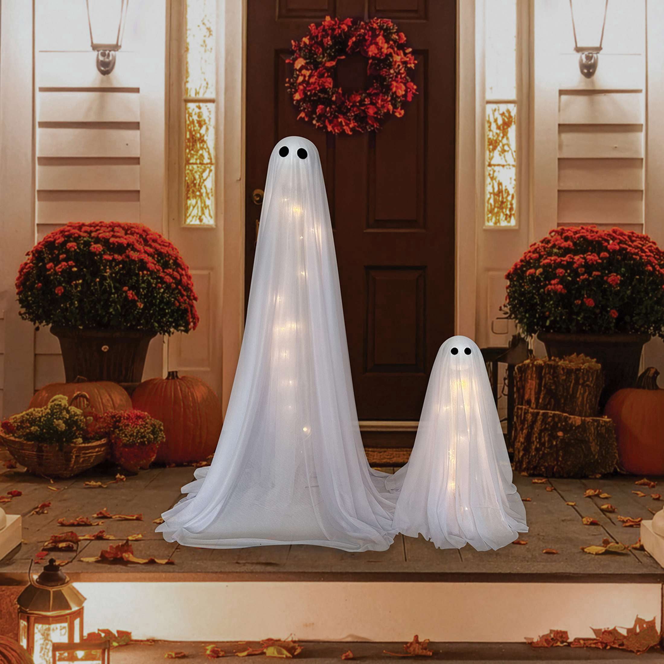 Light-Up Standing Fabric Ghost Decorations, White, 2 Pieces, Halloween by Way To Celebrate