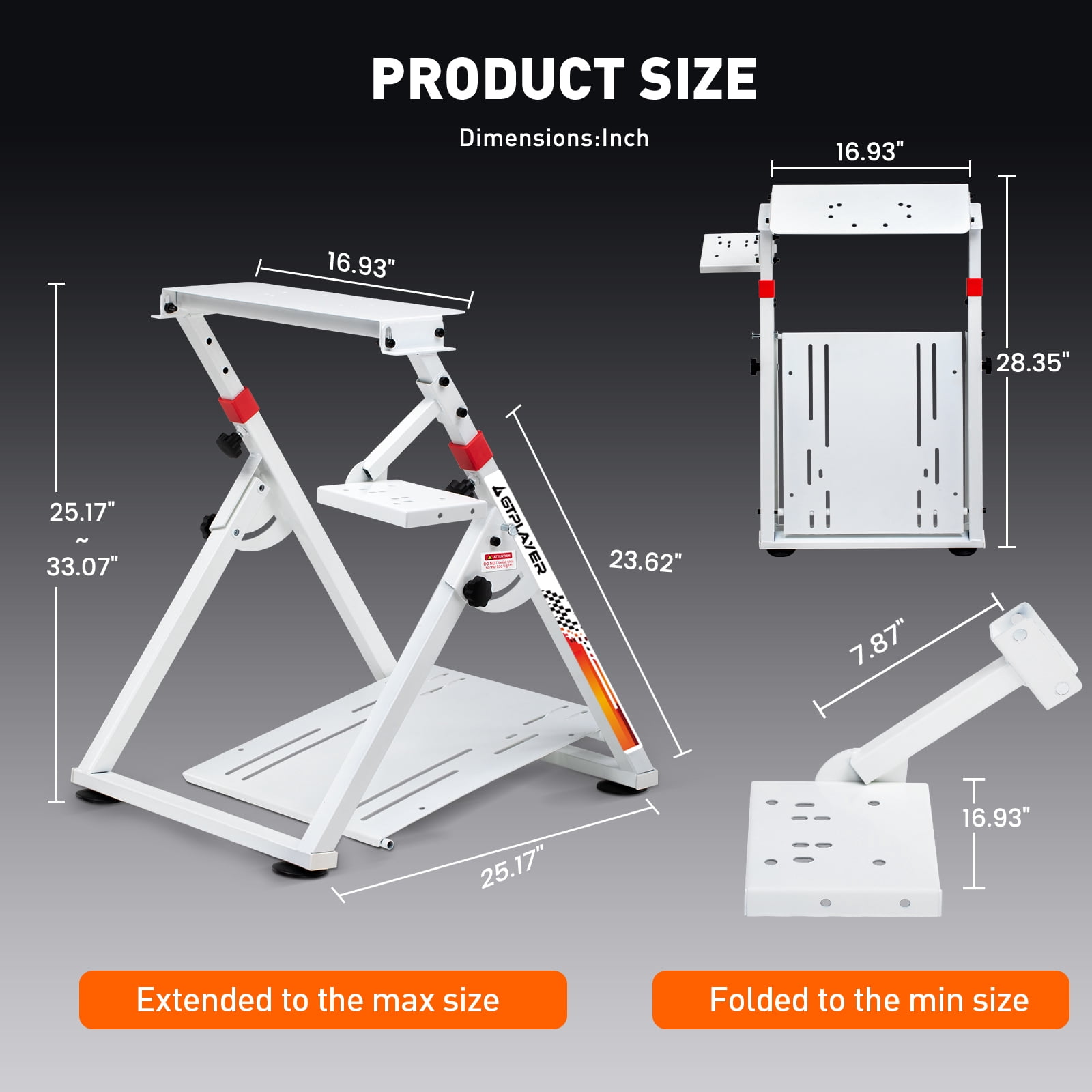 GTPLAYER Simulator Racing Wheel Stand for Logitech & Thrustmaster, Pedals NOT Included ,White(No cup holde)