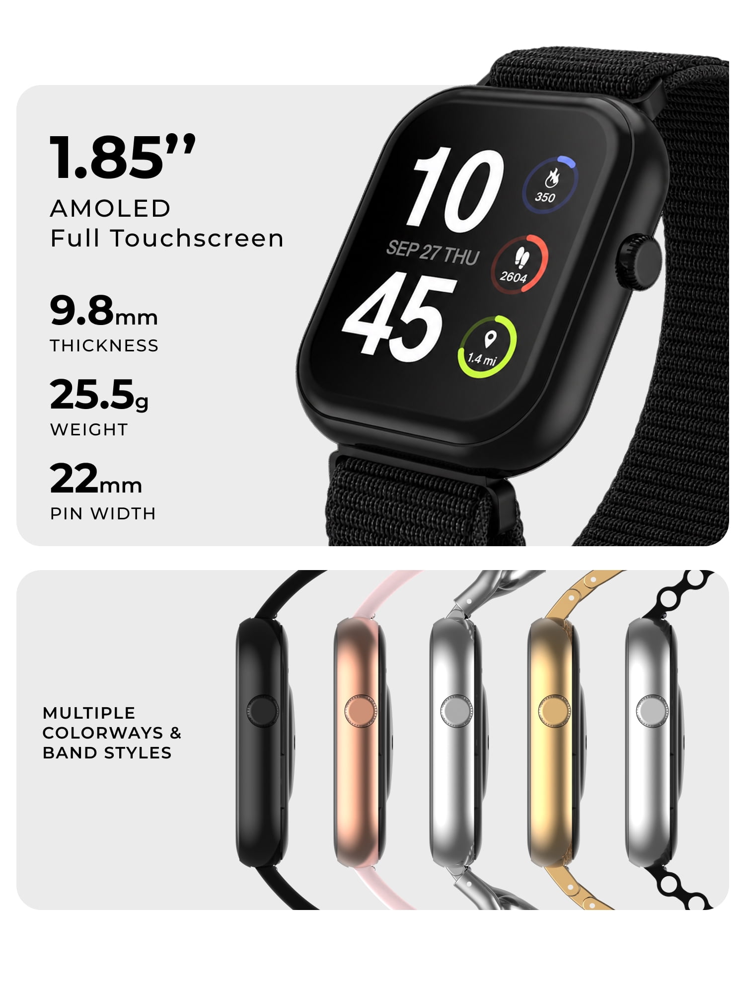 iTech Fusion 4 Unisex Adult Rectangular Smart Watch, Black, Sport Nylon Strap