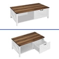 thumbnail image 3 of ModFusion 46"x23" Farmhouse Wood Coffee Table with Sliding Drawer Storage and Open Storage, Rectangle Cocktail Center End Table for Living Room, Home Office, White & Brown, 3 of 8