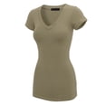thumbnail image 2 of Made by Johnny Women's Basic Fitted Short Sleeve V-Neck T Shirt L OLIVE, 2 of 6