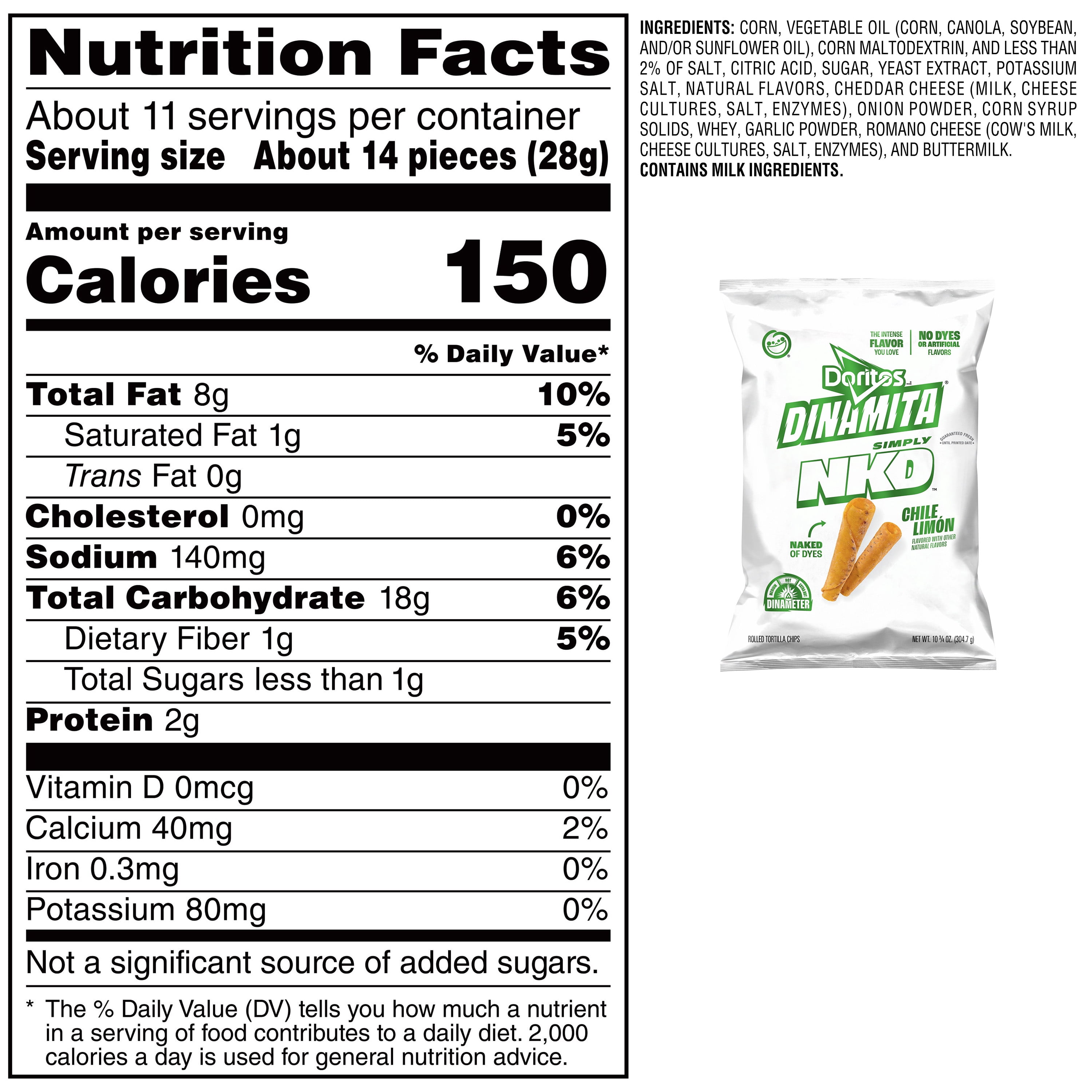 Doritos Dinamita Simply NKD Rolled Chile Limon Tortilla Chips, 10.75 oz